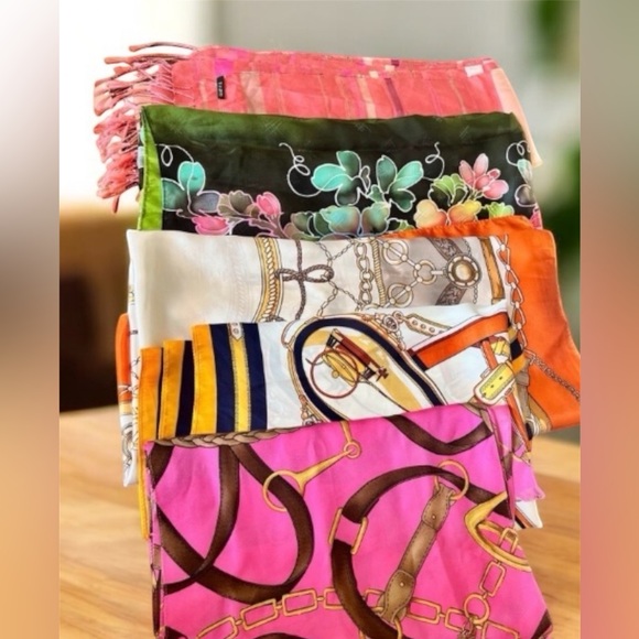 Collection of Five Preloved Branded or Fashion Silk-like Polyester Scarfs (GUC) - Picture 3 of 17